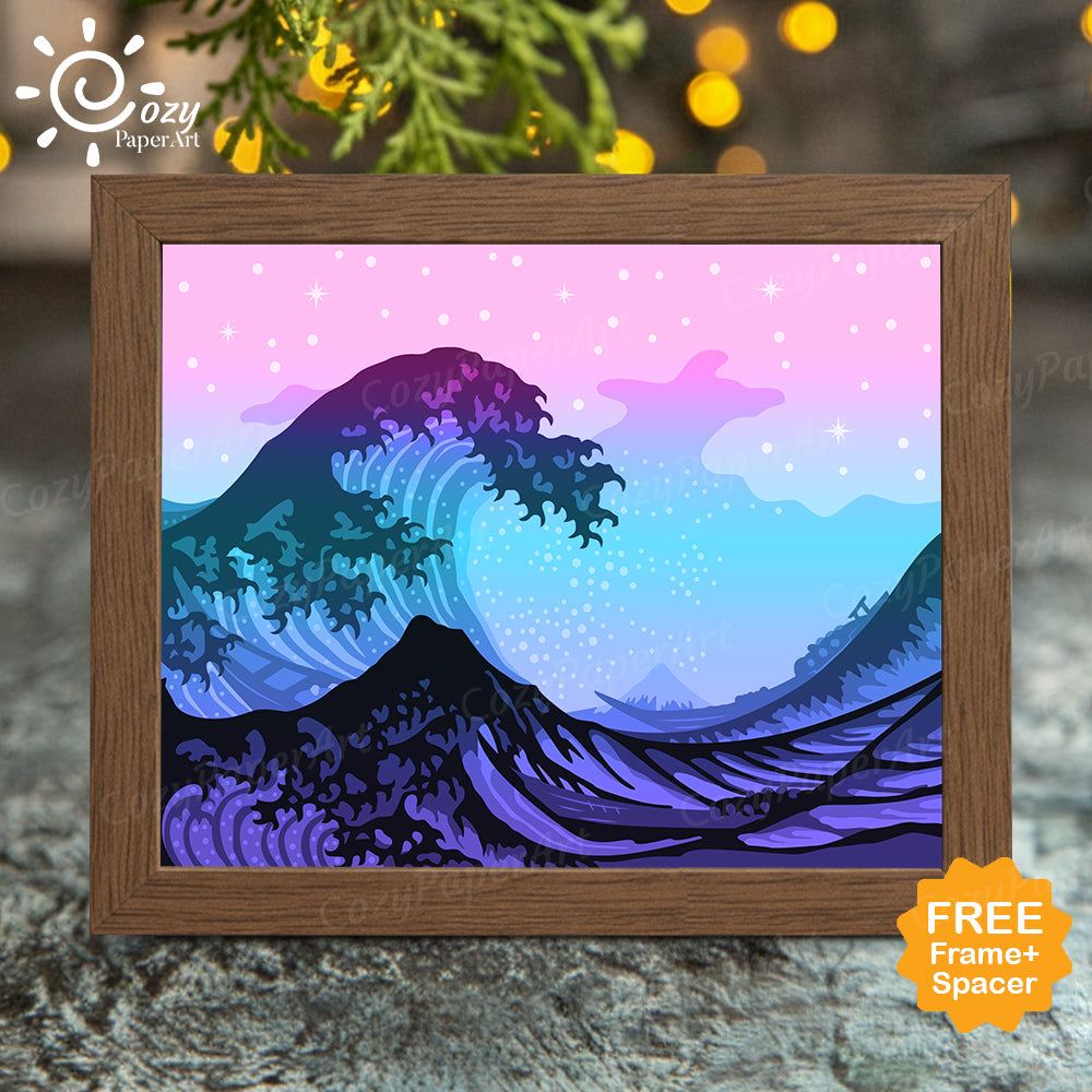 The Great Wave – Paper Cut Light Box File - Cricut File - 8x10 inches - CozyPaperArt