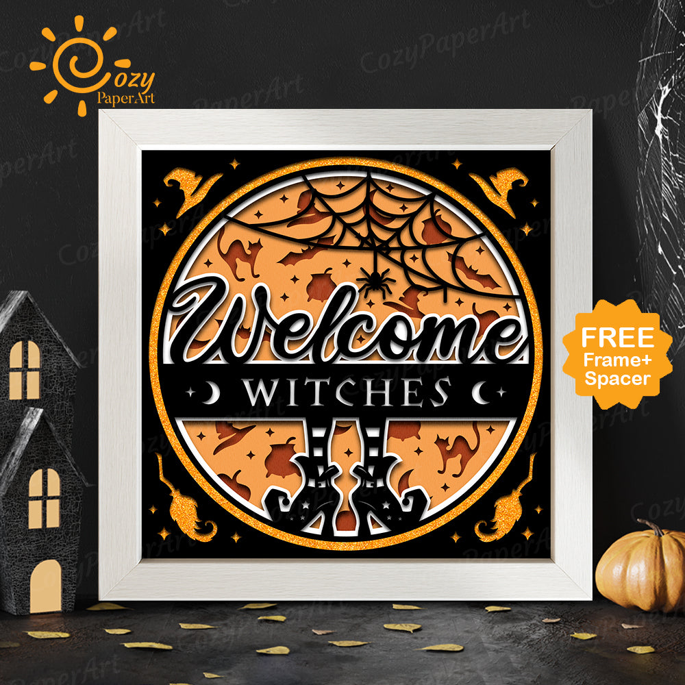 Welcome Halloween – Paper Cut Shadow Box File - Cricut File - 8x8 inches - CozyPaperArt