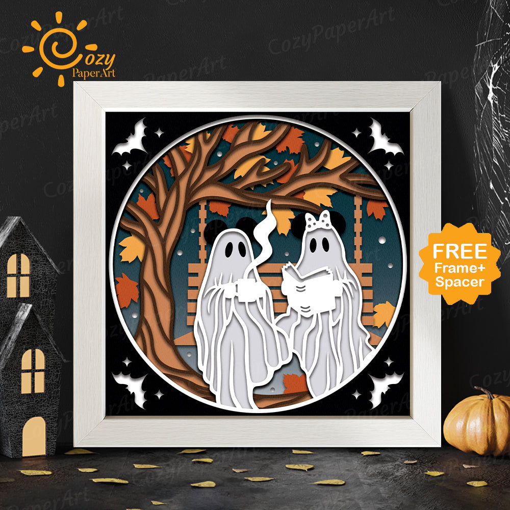 Chilling Ghost – Paper Cut Shadow Box File - Cricut File - 8x8 inches - CozyPaperArt