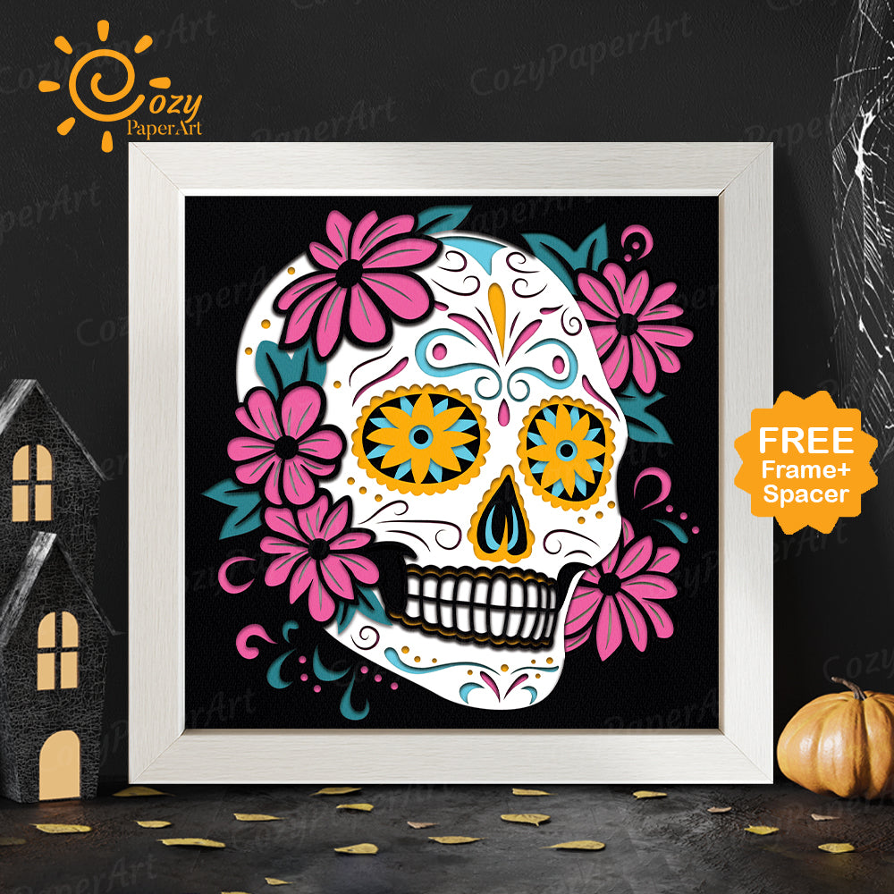 Sugar Skull – Paper Cut Shadow Box File - Cricut File - 8x8 inches - CozyPaperArt
