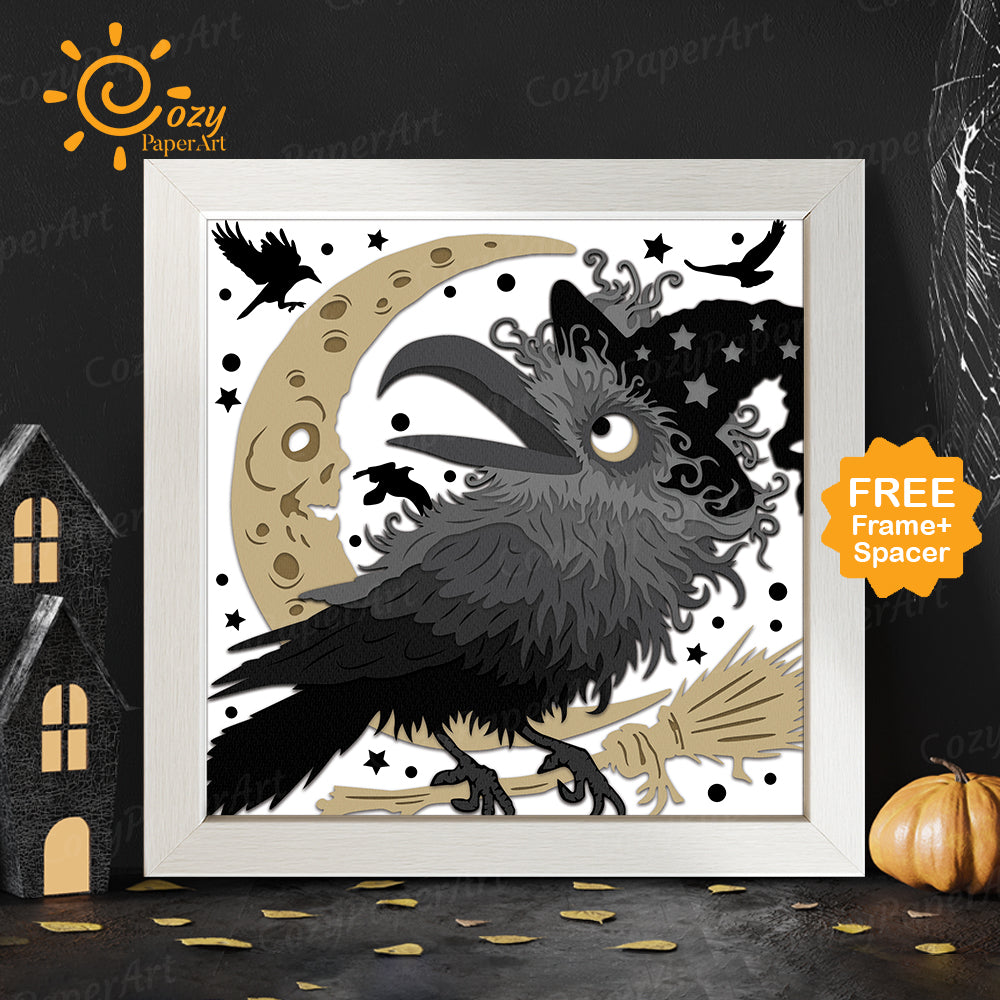 Raven – Paper Cut Shadow Box File - Cricut File - 8x8 inches - CozyPaperArt