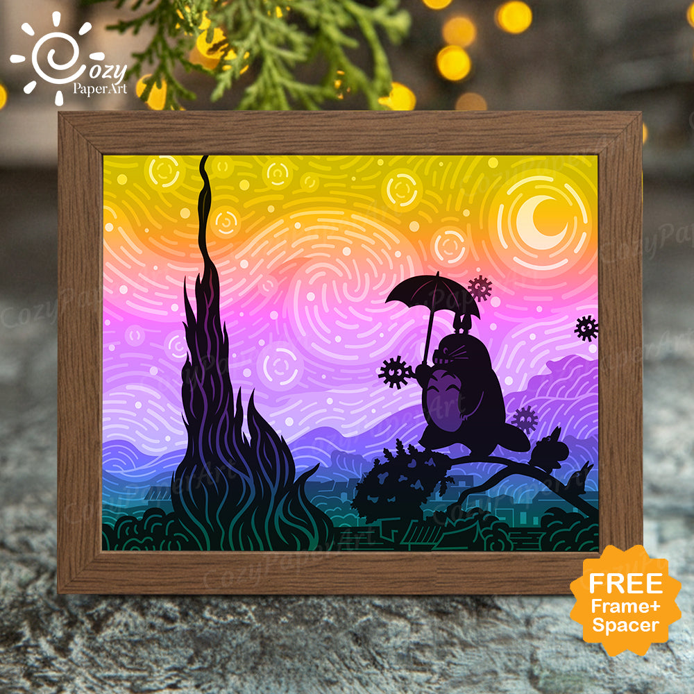 Totoro Starry Night – Paper Cut Light Box File - Cricut File - 8x10 inches - CozyPaperArt