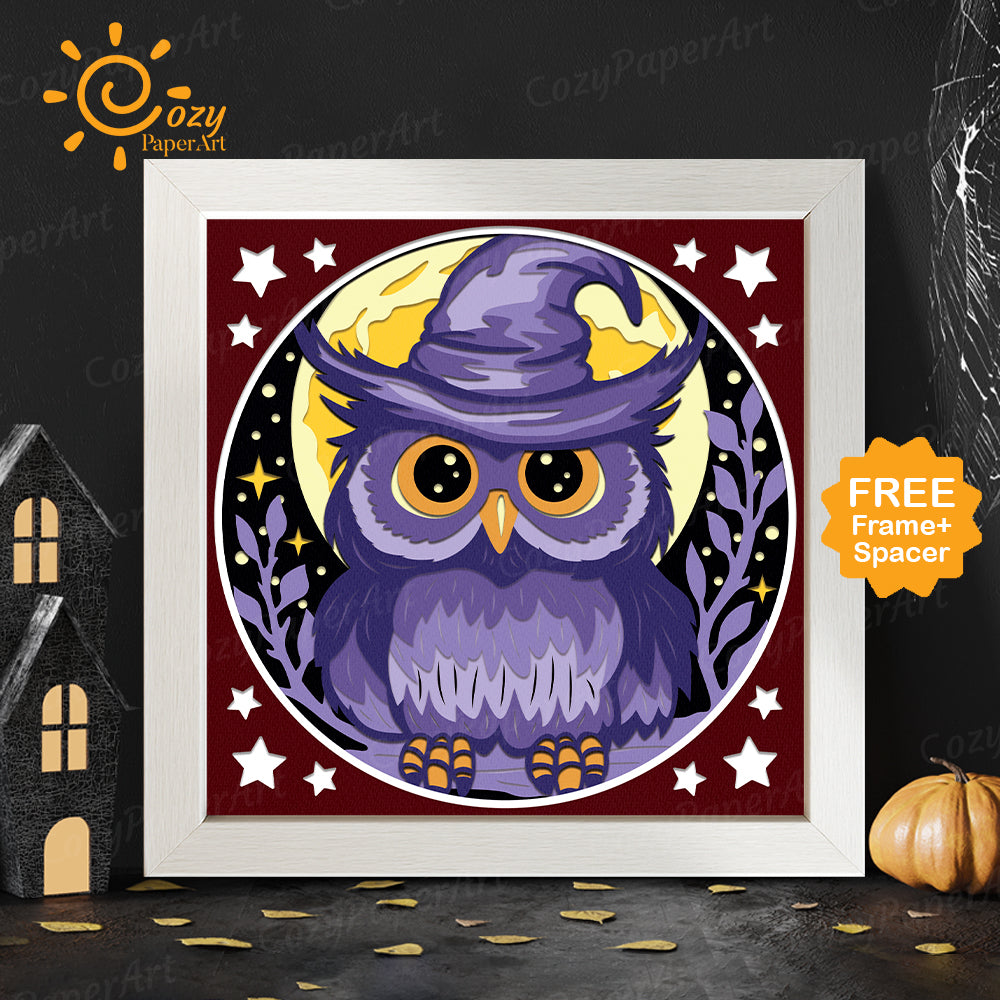 Owl Witches – Paper Cut Shadow Box File - Cricut File - 8x8 inches - CozyPaperArt