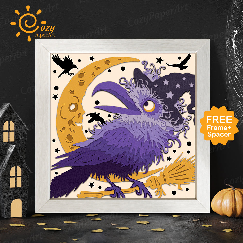 Raven – Paper Cut Shadow Box File - Cricut File - 8x8 inches - CozyPaperArt