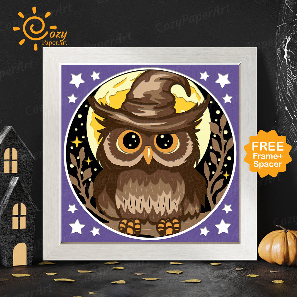 Owl Witches – Paper Cut Shadow Box File - Cricut File - 8x8 inches - CozyPaperArt