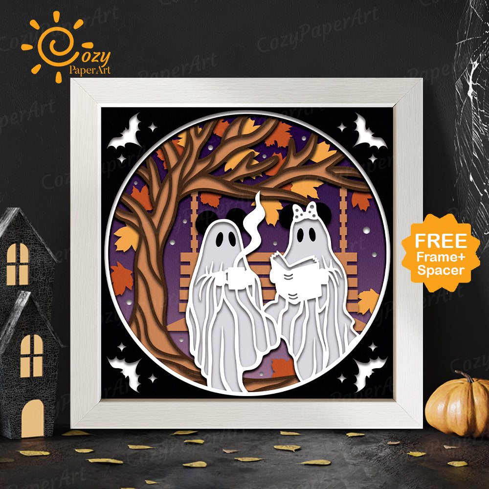 Chilling Ghost – Paper Cut Shadow Box File - Cricut File - 8x8 inches - CozyPaperArt