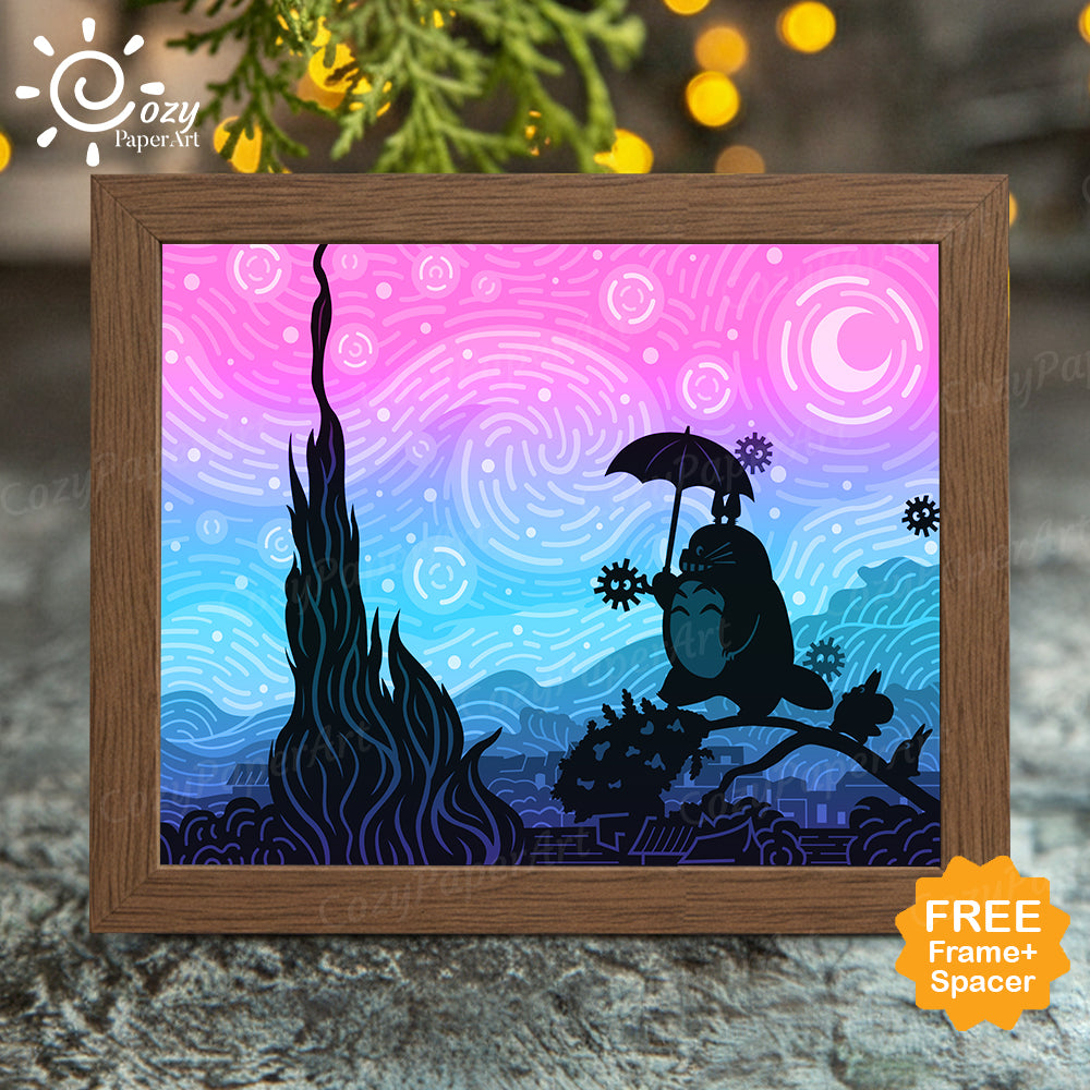 Totoro Starry Night – Paper Cut Light Box File - Cricut File - 8x10 inches - CozyPaperArt