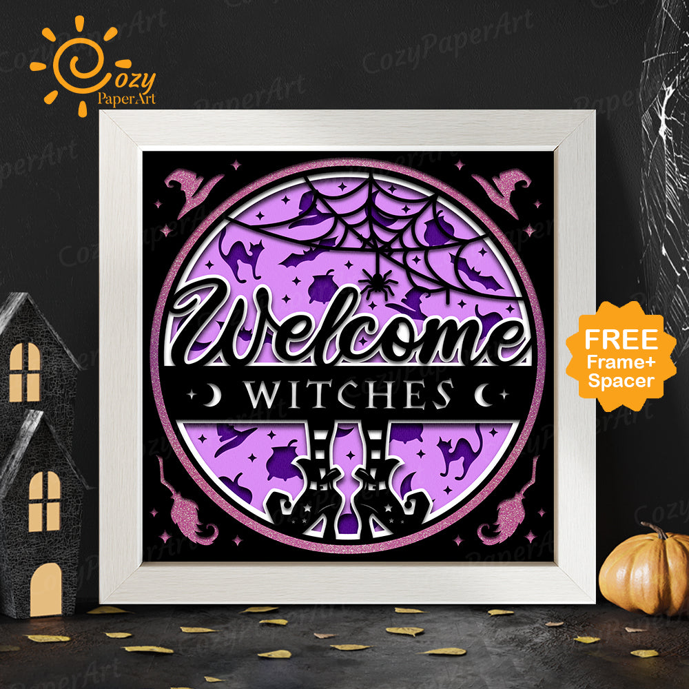 Welcome Halloween – Paper Cut Shadow Box File - Cricut File - 8x8 inches - CozyPaperArt