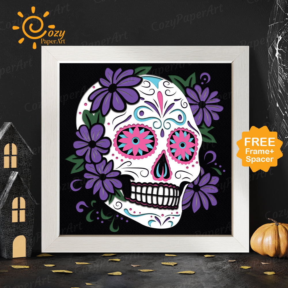 Sugar Skull – Paper Cut Shadow Box File - Cricut File - 8x8 inches - CozyPaperArt