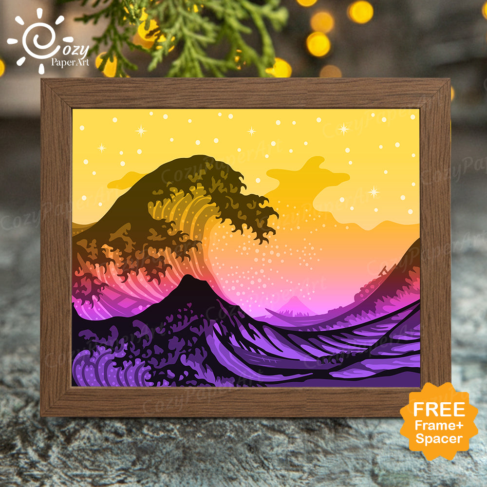 The Great Wave – Paper Cut Light Box File - Cricut File - 8x10 inches - CozyPaperArt