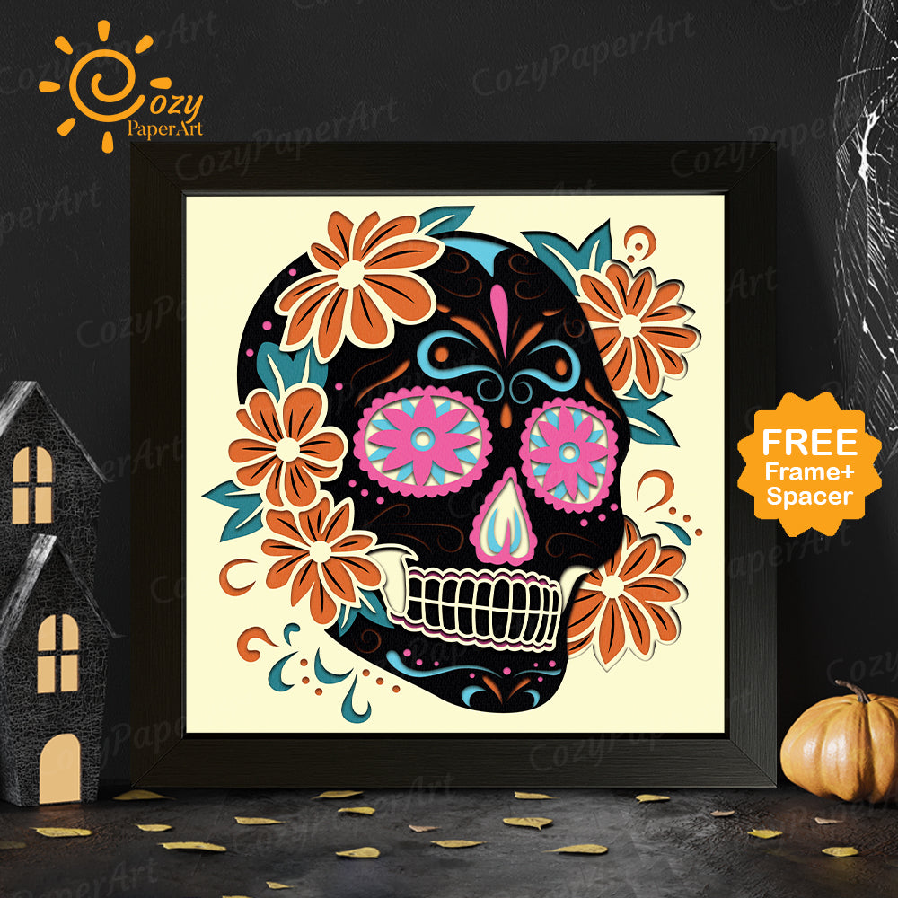 Sugar Skull – Paper Cut Shadow Box File - Cricut File - 8x8 inches - CozyPaperArt