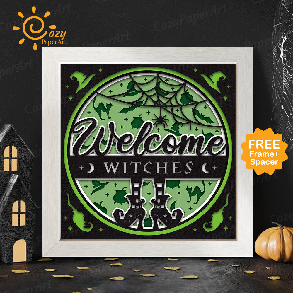 Welcome Halloween – Paper Cut Shadow Box File - Cricut File - 8x8 inches - CozyPaperArt
