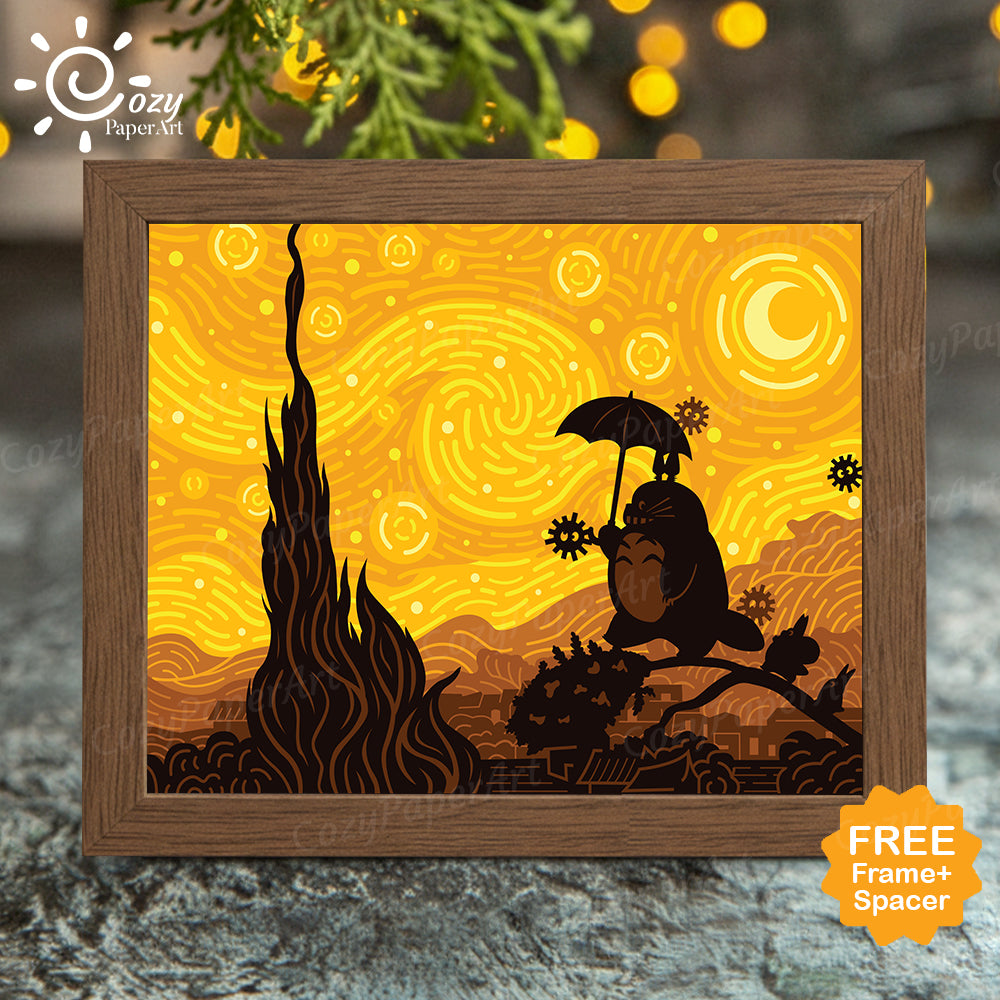 Totoro Starry Night – Paper Cut Light Box File - Cricut File - 8x10 inches - CozyPaperArt