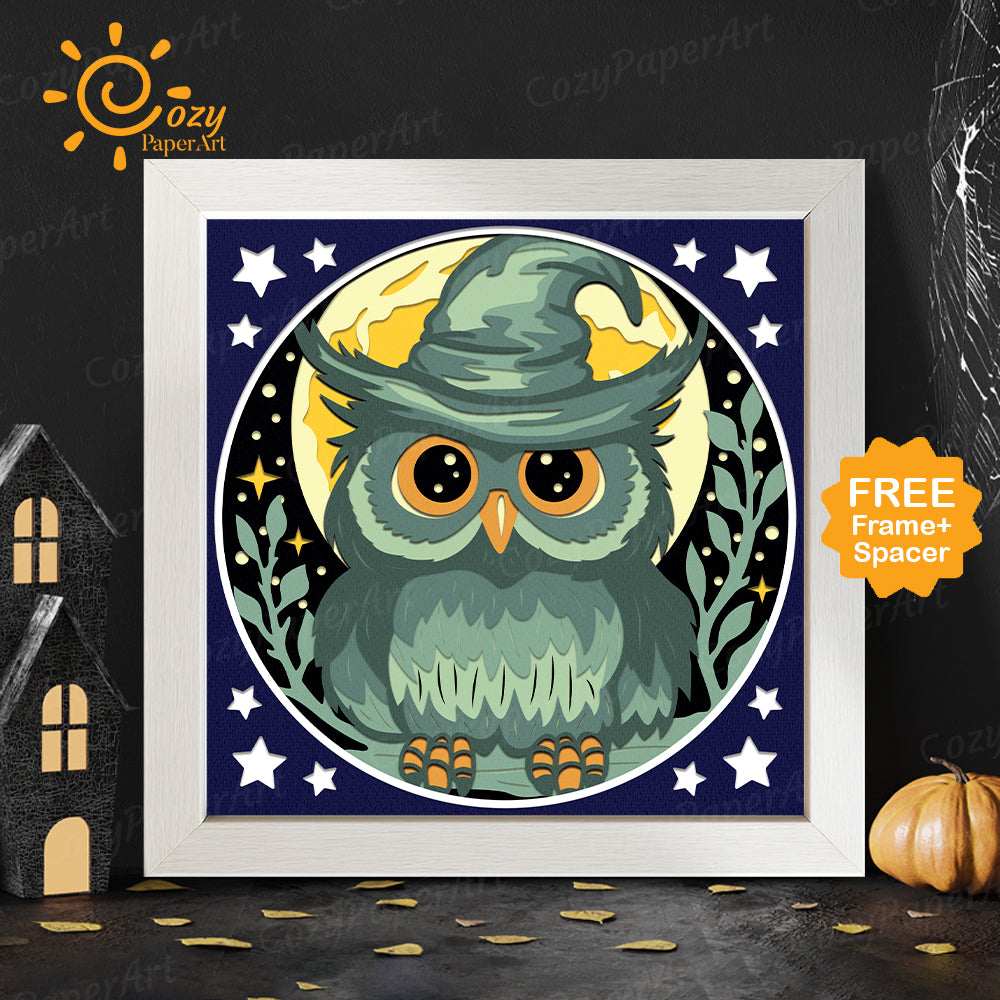 Owl Witches – Paper Cut Shadow Box File - Cricut File - 8x8 inches - CozyPaperArt