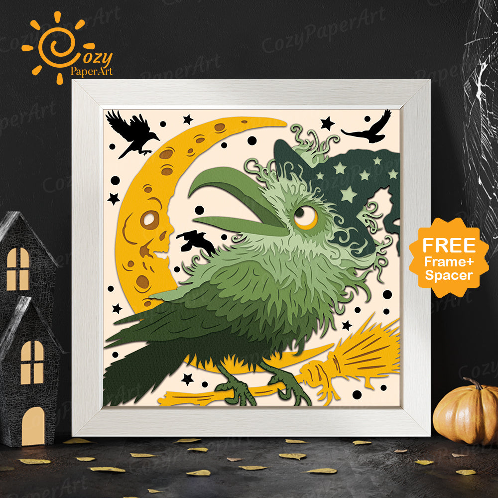 Raven – Paper Cut Shadow Box File - Cricut File - 8x8 inches - CozyPaperArt