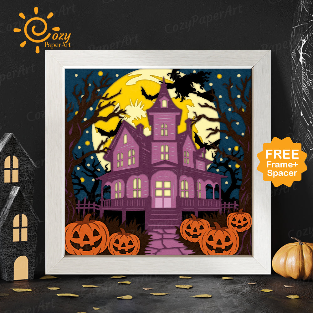 Haunted House – Paper Cut Shadow Box File - Cricut File - 8x8 inches - CozyPaperArt