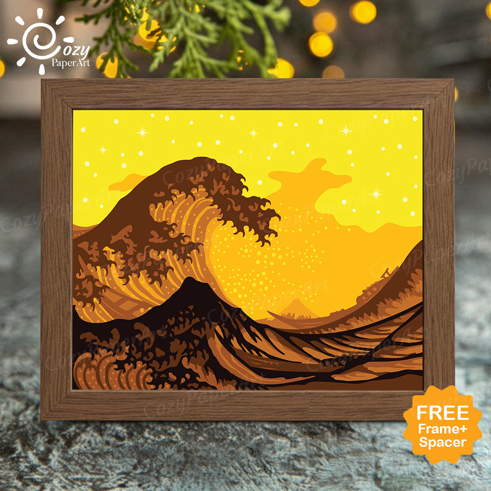 The Great Wave – Paper Cut Light Box File - Cricut File - 8x10 inches - CozyPaperArt