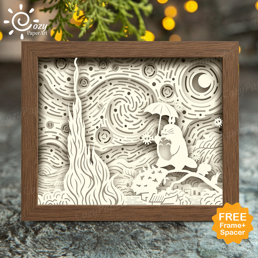 Totoro Starry Night – Paper Cut Light Box File - Cricut File - 8x10 inches - CozyPaperArt