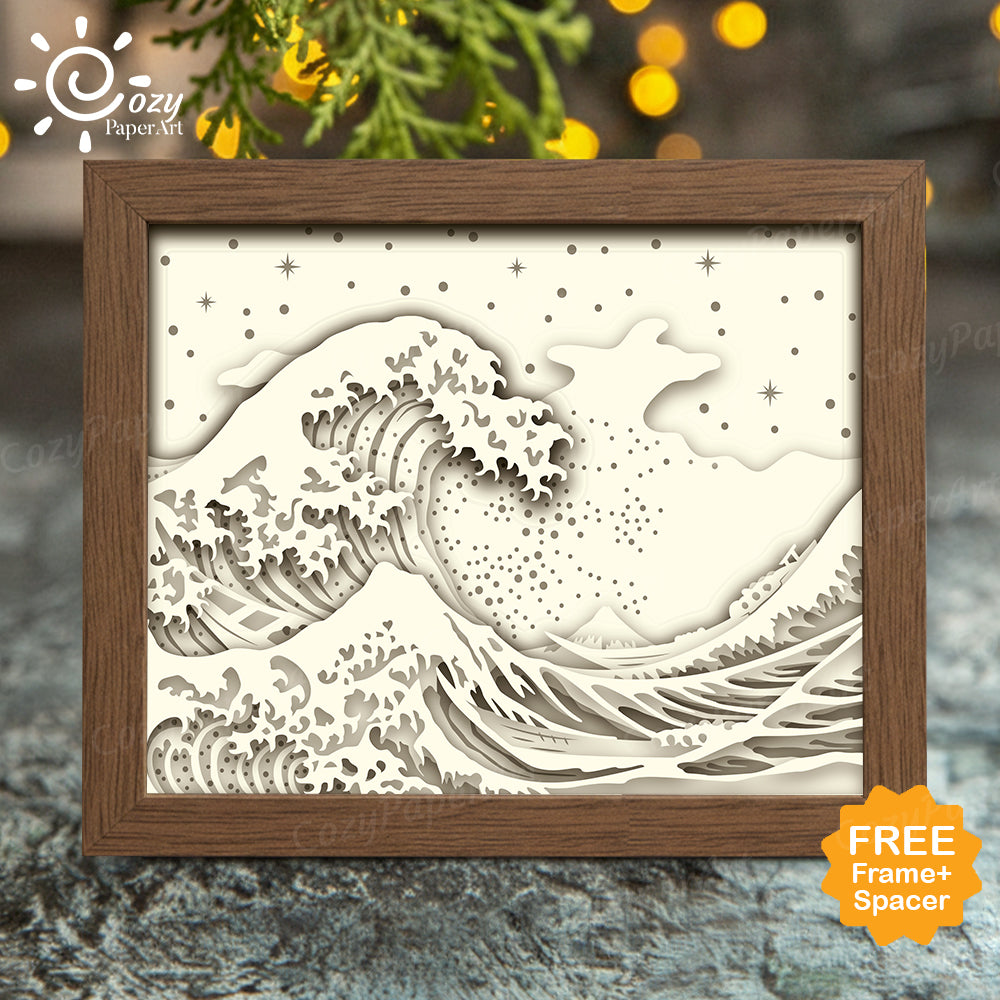 The Great Wave – Paper Cut Light Box File - Cricut File - 8x10 inches - CozyPaperArt