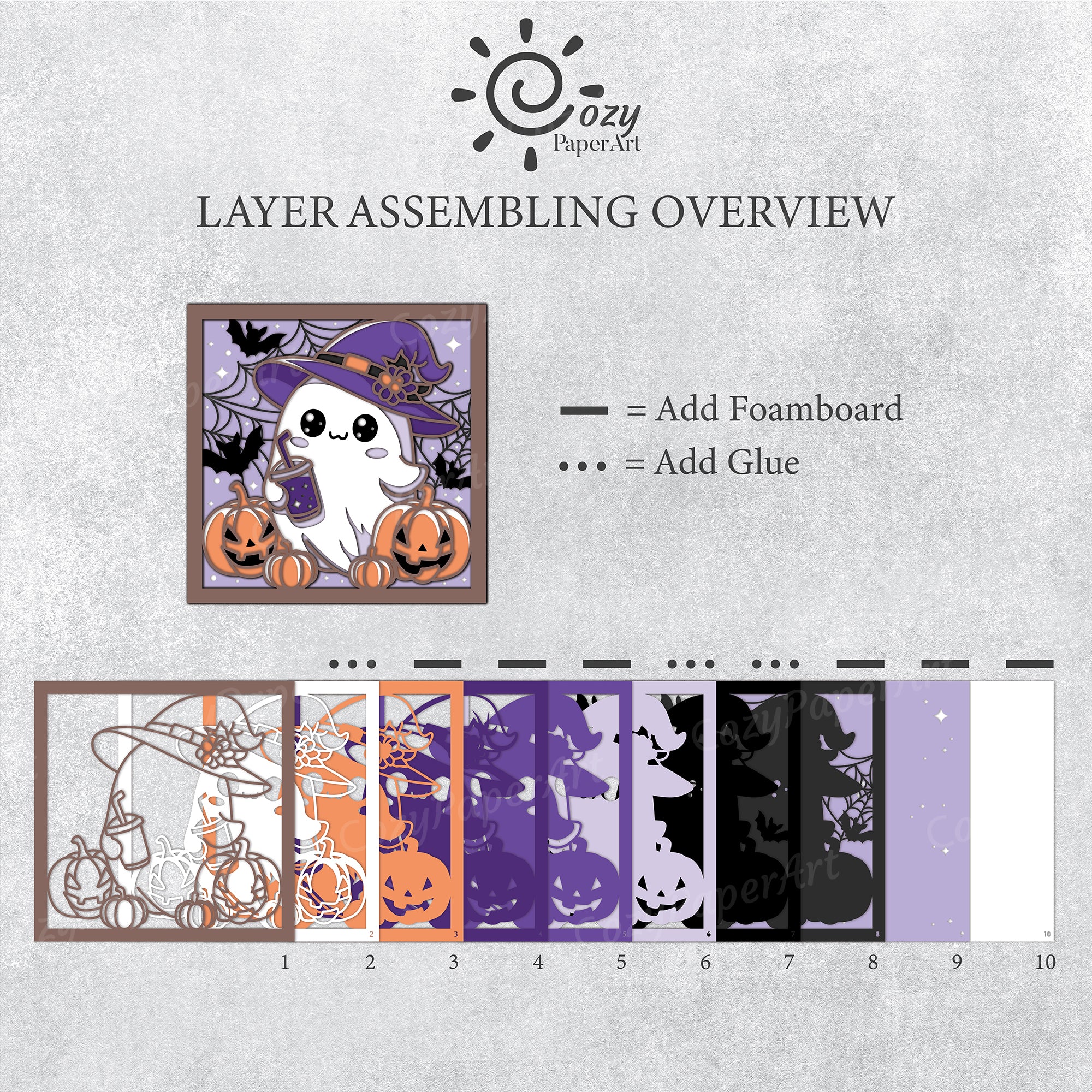 Cute Ghost Halloween – Paper Cut Shadow Box File - Cricut File - 8x8 inches - CozyPaperArt