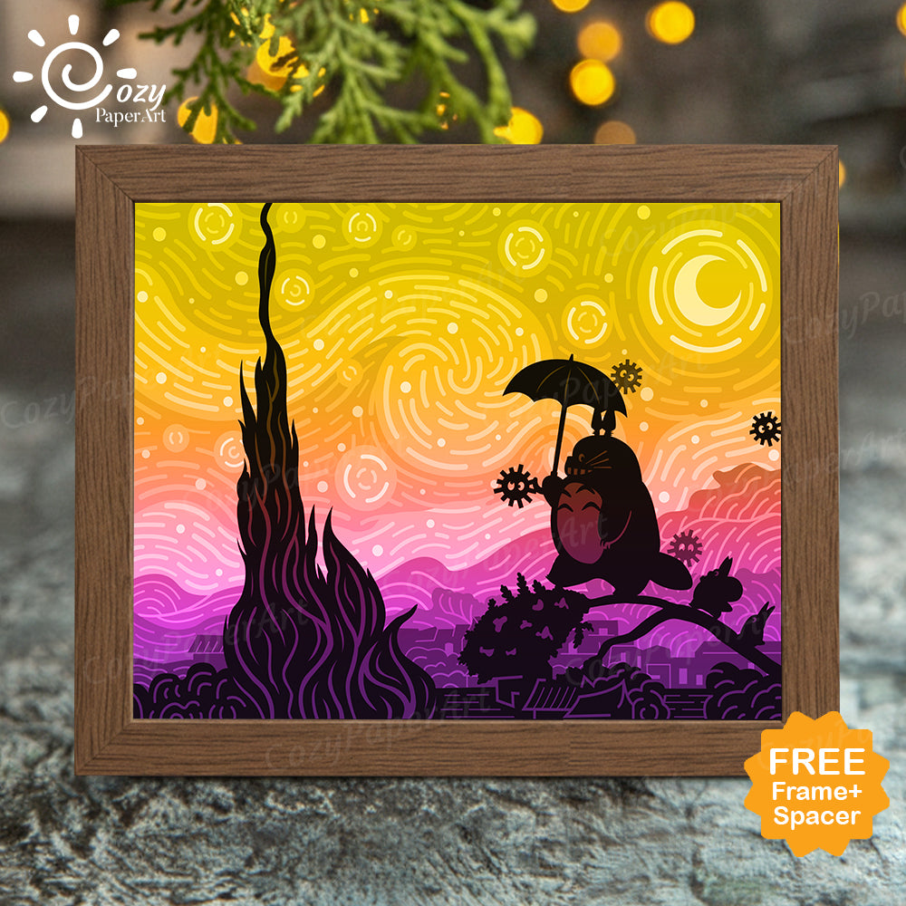 Totoro Starry Night – Paper Cut Light Box File - Cricut File - 8x10 inches - CozyPaperArt