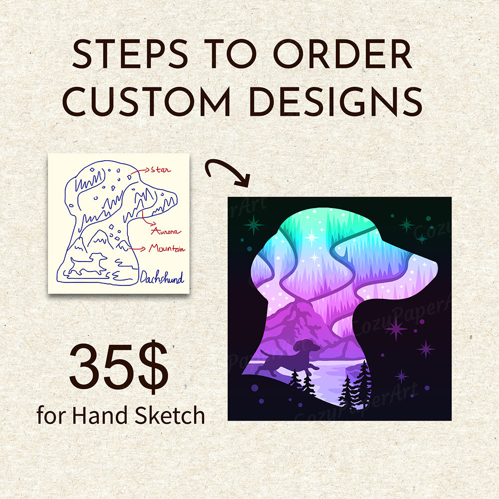 Hand Sketch Custom Designs - Paper Cut Light Box File - CozyPaperArt