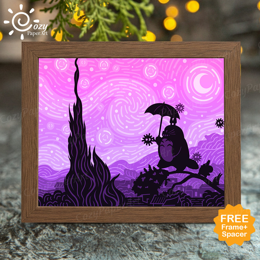 Totoro Starry Night – Paper Cut Light Box File - Cricut File - 8x10 inches - CozyPaperArt
