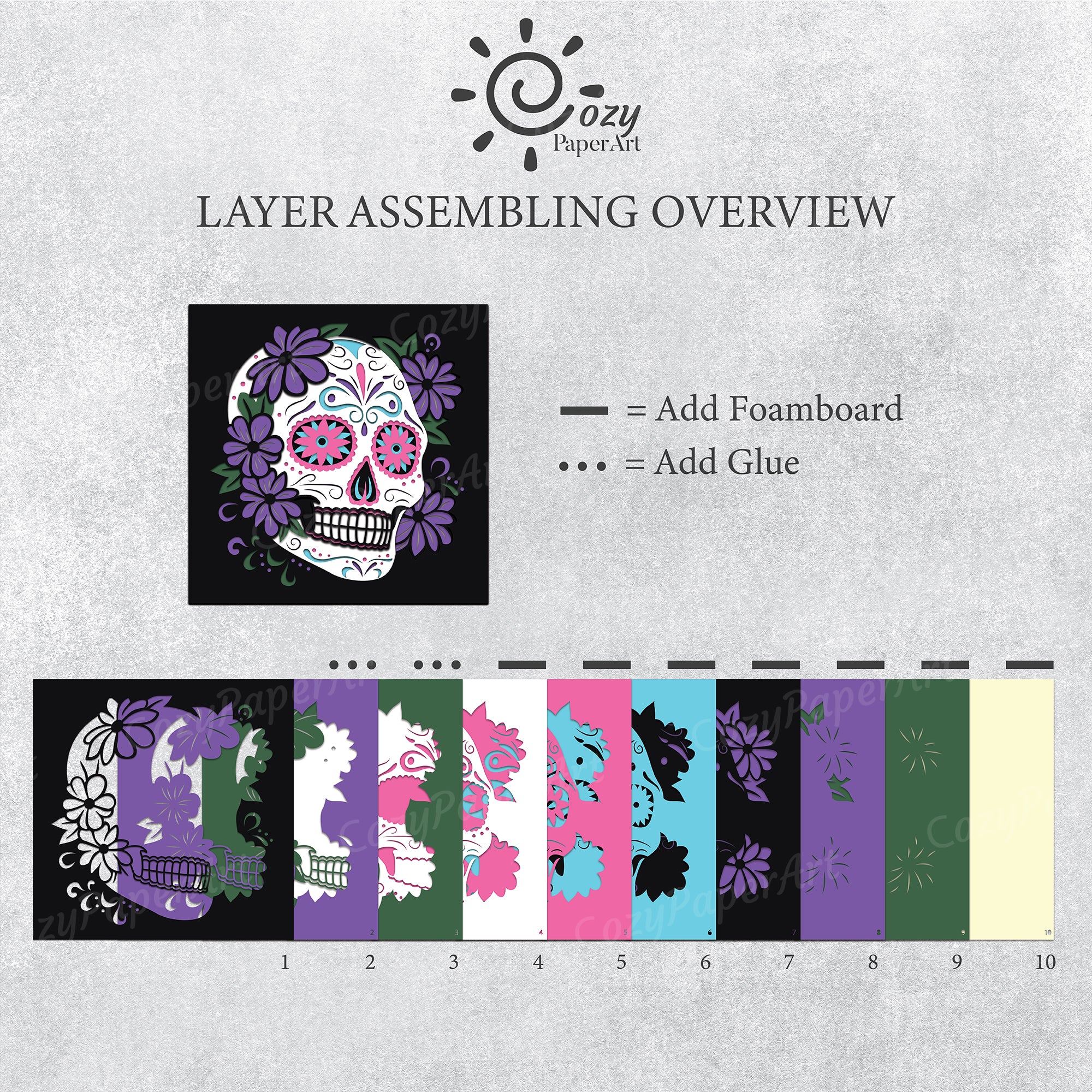 Sugar Skull – Paper Cut Shadow Box File - Cricut File - 8x8 inches - CozyPaperArt
