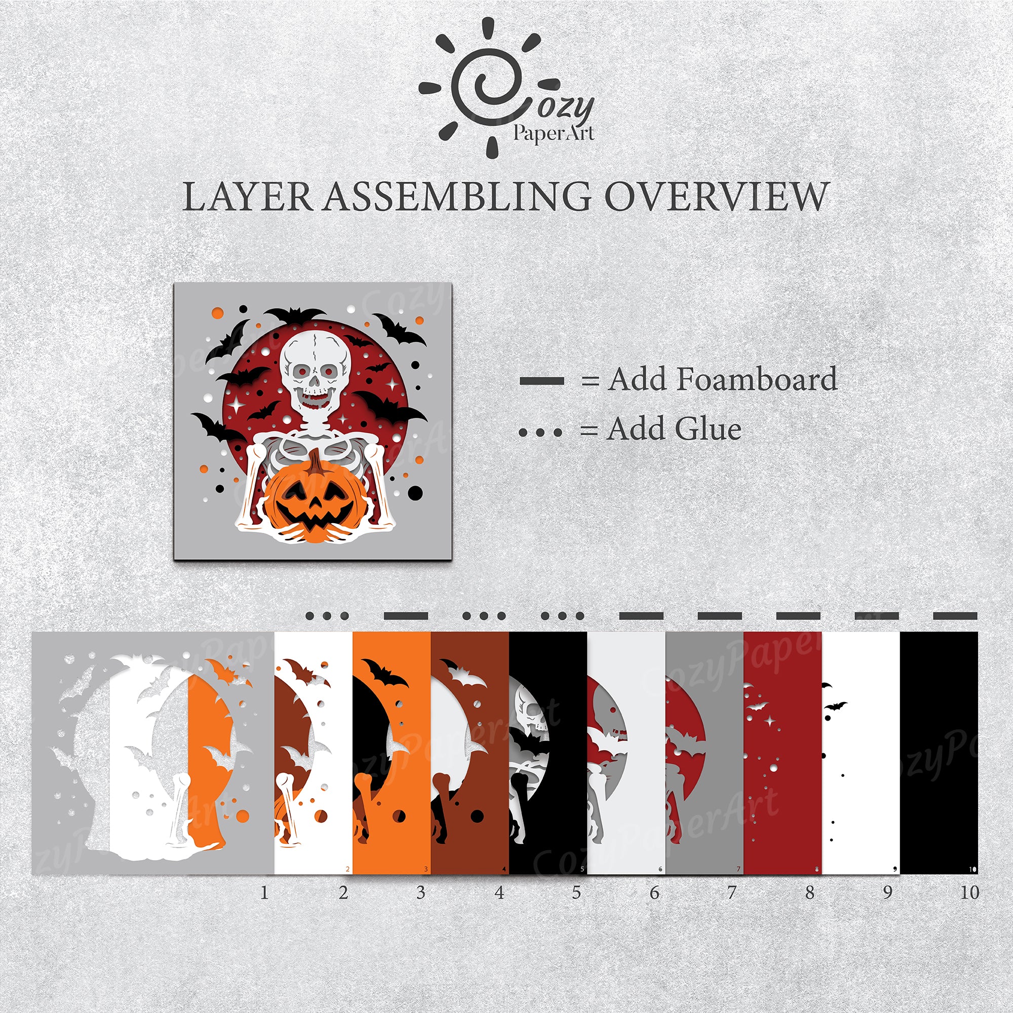 Skeleton Holding Pumpkin – Paper Cut Shadow Box File - Cricut File - 8x8 inches - CozyPaperArt