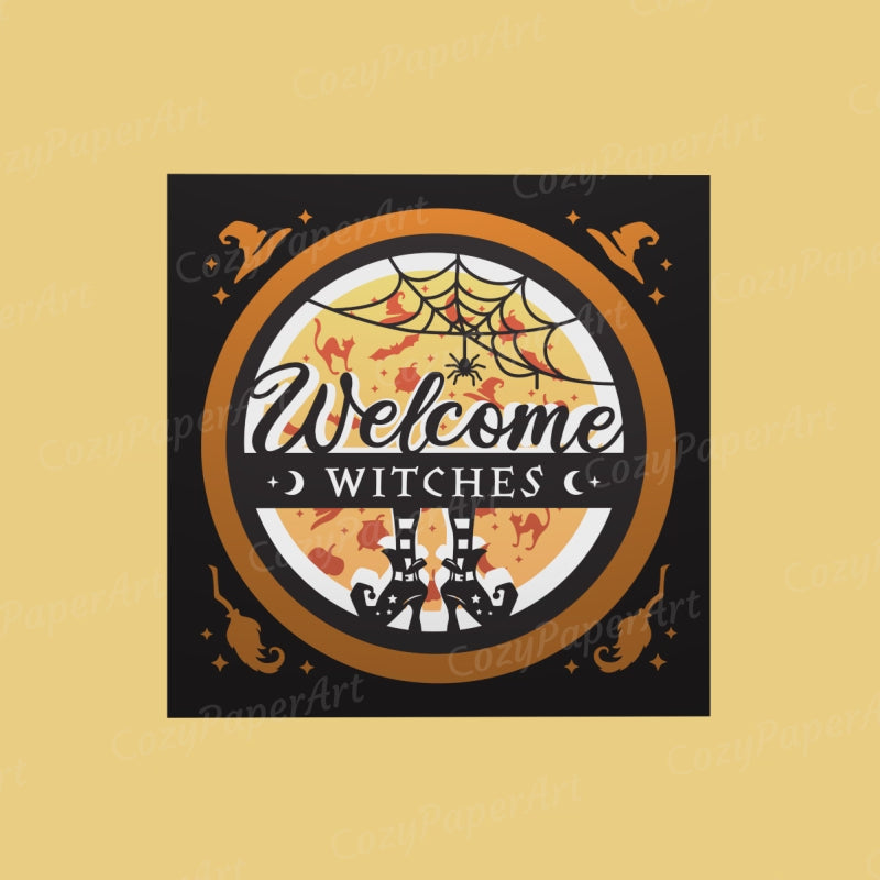 Welcome Halloween – Paper Cut Shadow Box File - Cricut File - 8x8 inches - CozyPaperArt